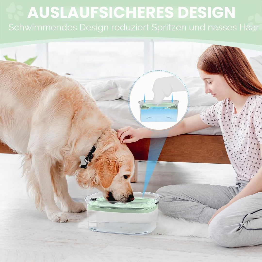 Hunde Wassernapf ohne Verschütten, Knapp 2.5L grosser Auslaufsicherer Hundenapf, Anti-Spritz Wassers