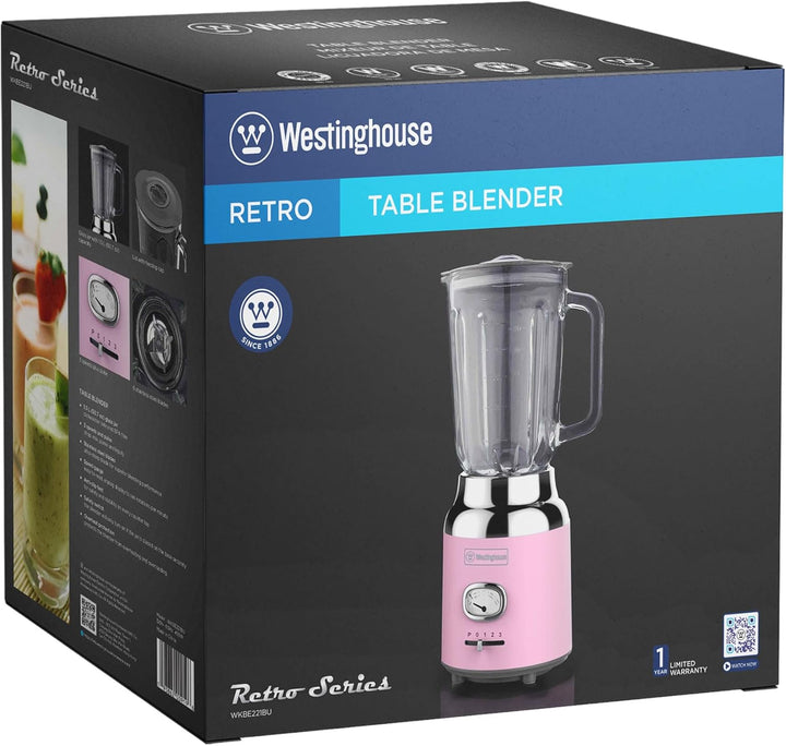 Westinghouse Retro-Standmixer, 1,5 L, Smoothie-Maker & Eiscrusher, 4 Geschwindigkeiten, Glaskanne, 6