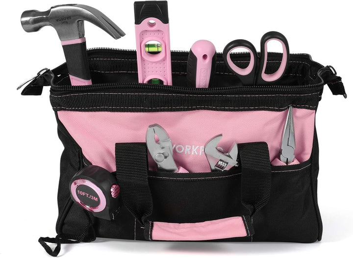 WORKPRO Pink Werkzeug Set Rosa Werkzeugkoffer 106-teilig Haushalts-Werkzeugsatz Reparatur inkl. Tasc