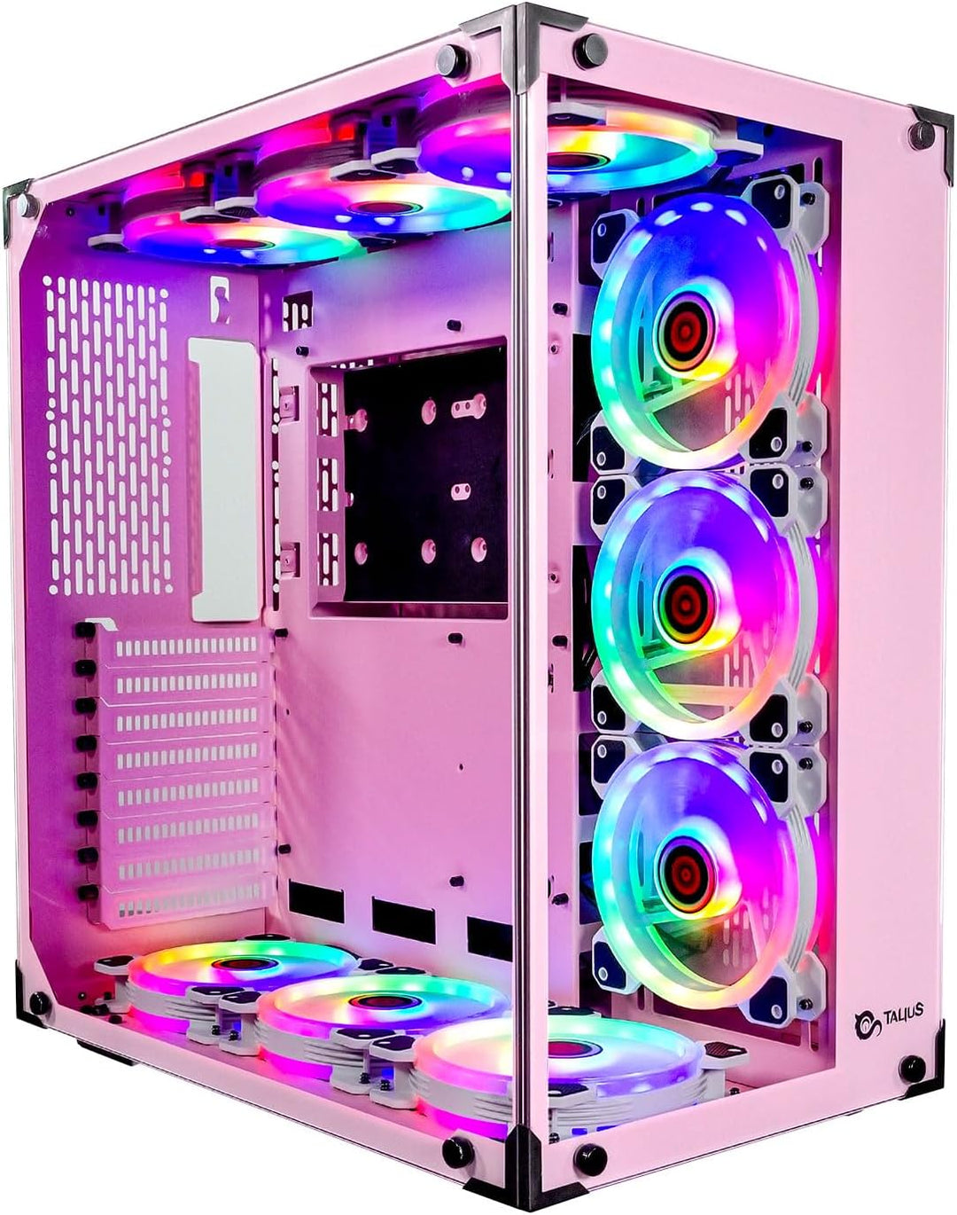 Talius Cronos Orchid Gaming-Gehäuse, Hartglas, RGB-Ventilatoren (erhältlich in DREI Farben) (Rosa) P