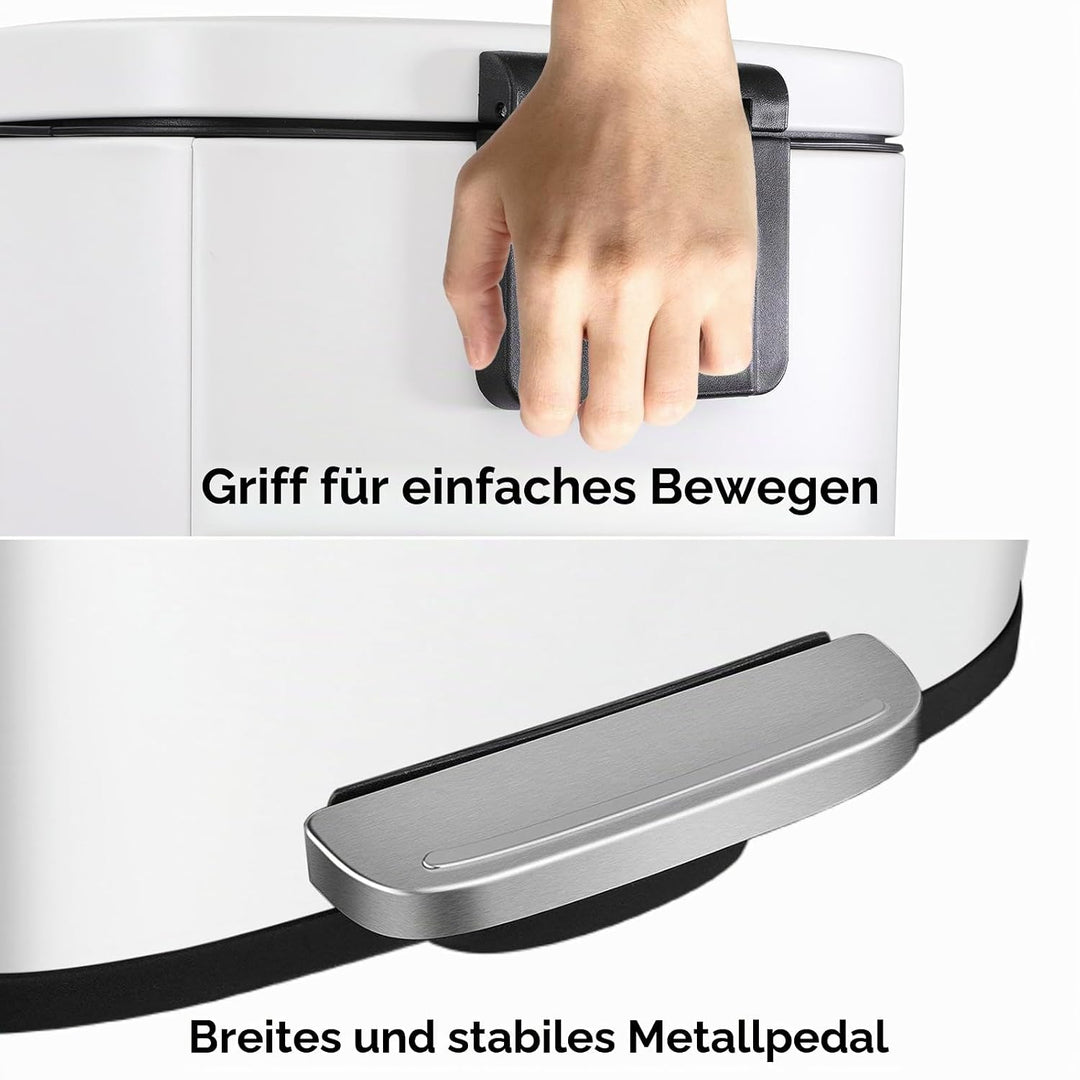 LIFERUN Mülleimer Küche 30l, Abfalleimer mit Deckel, Softclose Treteimer aus Stahl, mit Inneneimer f
