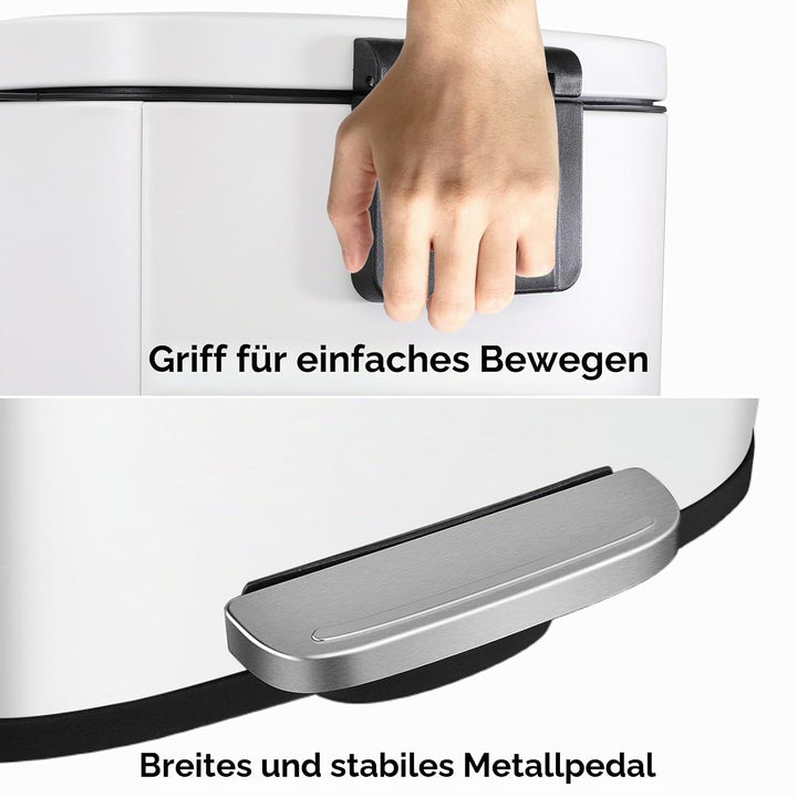 LIFERUN Mülleimer Küche 30l, Abfalleimer mit Deckel, Softclose Treteimer aus Stahl, mit Inneneimer f