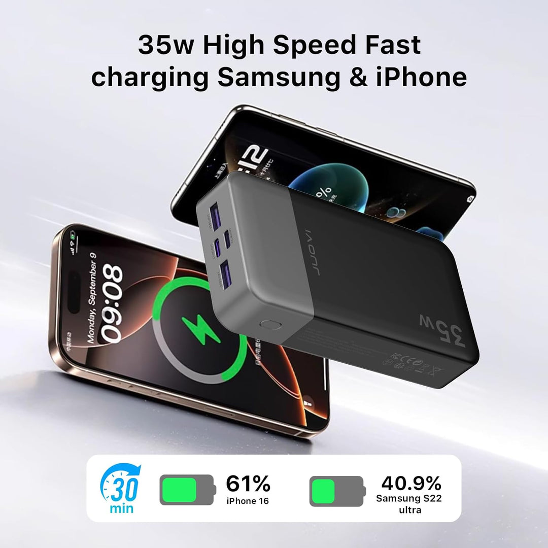 JUOVI 20000mAh Powerbank Tragbares Ladegerät, 35W Schnellladefunktion Externe Handyakkus PD 3.0 QC 4