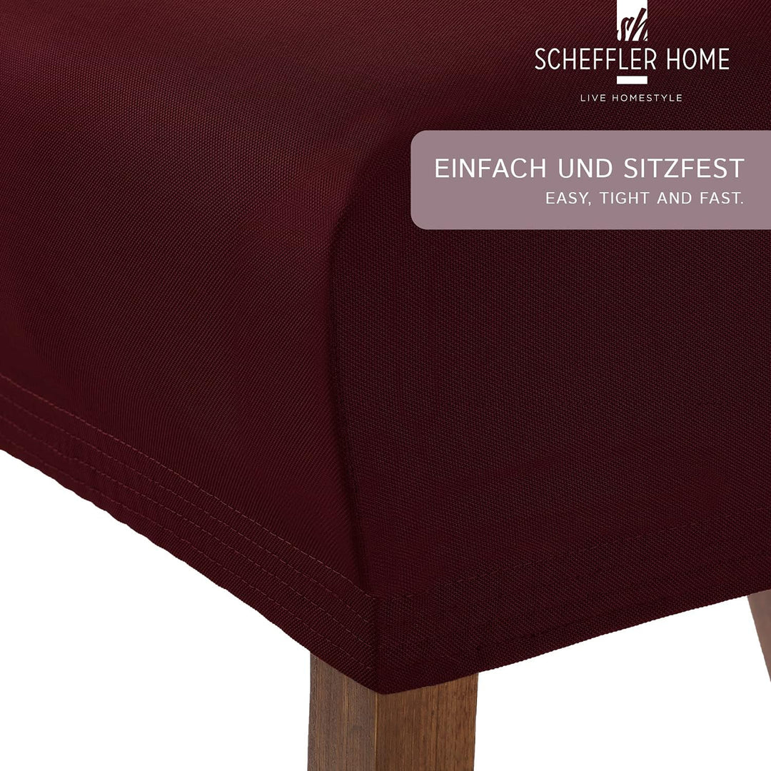SCHEFFLER-Home Stuhlhussen Stretch Marie/Stuhlhussen Bordeaux 4er / elastische Stuhlabdeckungen mit