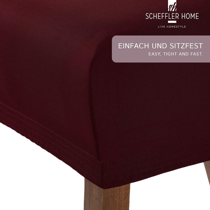 SCHEFFLER-Home Stuhlhussen Stretch Marie/Stuhlhussen Bordeaux 4er / elastische Stuhlabdeckungen mit