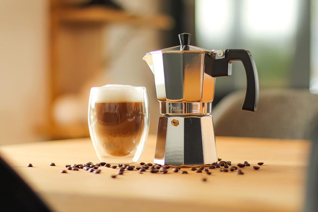 Milu Espressokocher (No Induktion) | 2, 3, 6, 9 Tassen | Aluminium Mokkakanne, Espressokanne, Espres