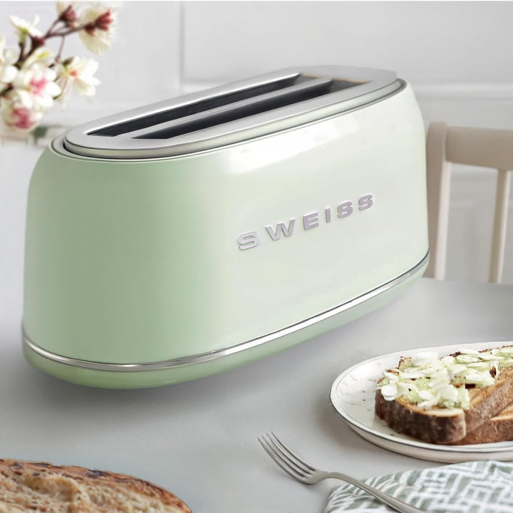SWEISS Vintage Toaster GRV7, 2 Schlitze, 6 Bräunungsstufen, Spezialbreite für Baguettes, Auftaufunkt