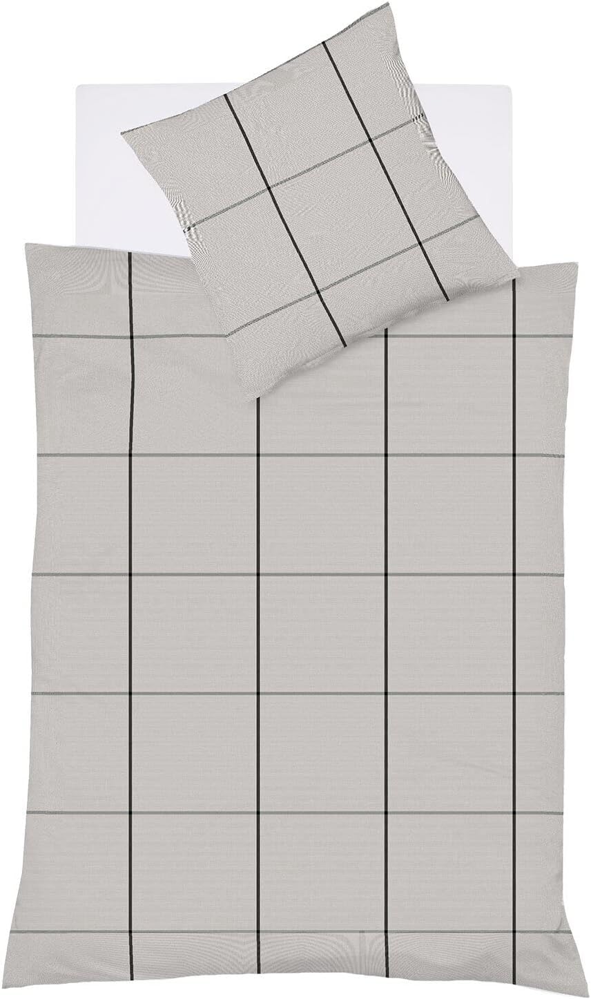 fleuresse gewebte Edelflanell Bettwäsche Lech Bootle steingrau 1 Bettbezug 240 x 220 cm + 2 Kissenbe