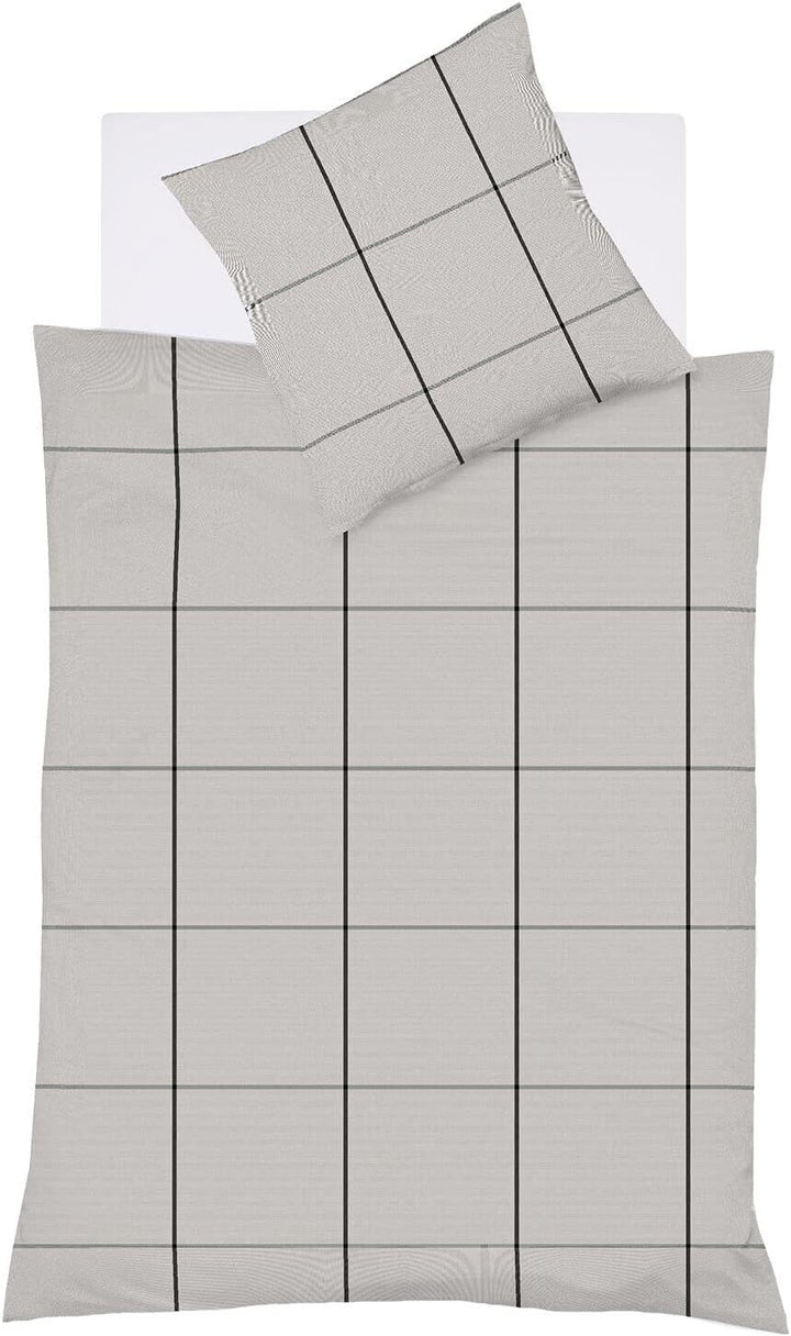 fleuresse gewebte Edelflanell Bettwäsche Lech Bootle steingrau 1 Bettbezug 240 x 220 cm + 2 Kissenbe