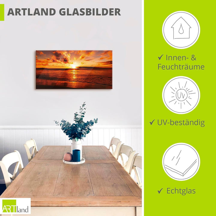 ARTland Glasbilder Wandbild Glas Bild einteilig 60x30 cm Querformat Strand Meer Küste Nordsee Sonnen