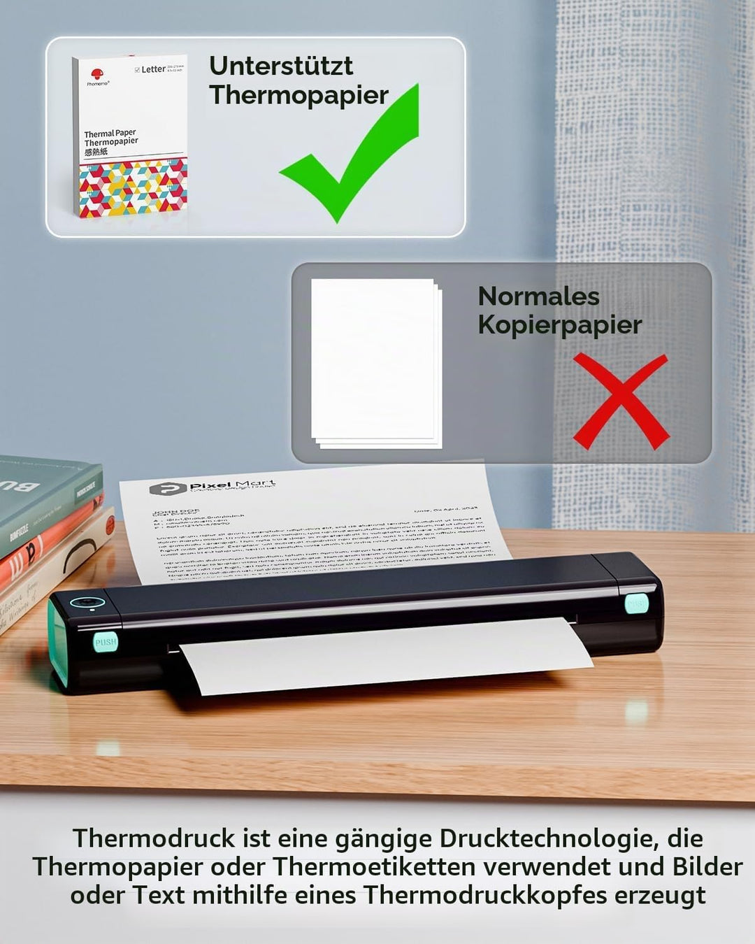 Phomemo M08F A4 Thermopapier Kompatibel für Phomemo M08F, PJ762/PJ763MFi, MT800/MT800Q Tragbarer The