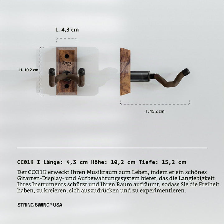String Swing CC01K - Gitarrenhalter Für die Wand- und Gitarrenwandhalterung - Schwarze Walnuss Black