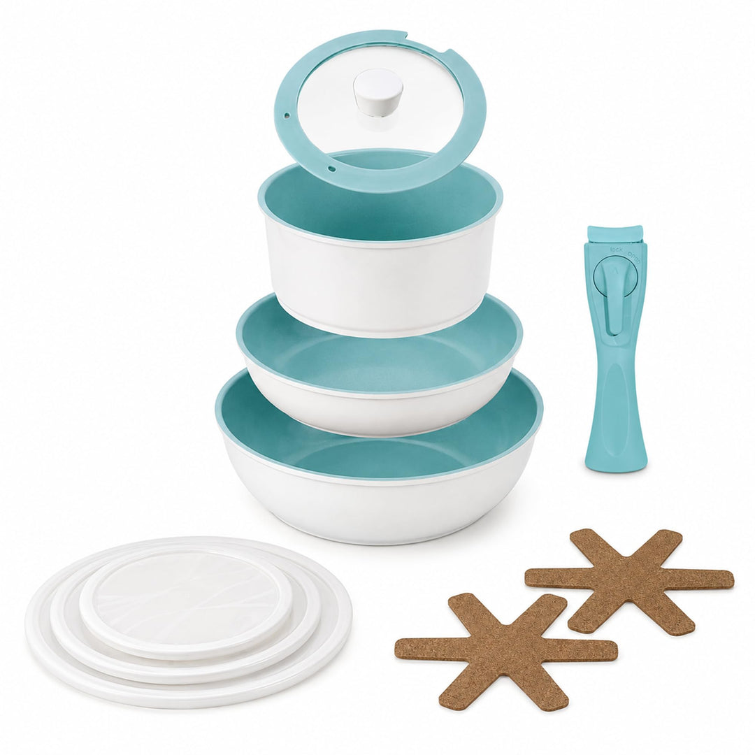 NEOFLAM® - Midas Plus Topf- und Pfannen-Set mit abnehmbarem Griff, 8-teilig, induktionsgeeignet, Ker