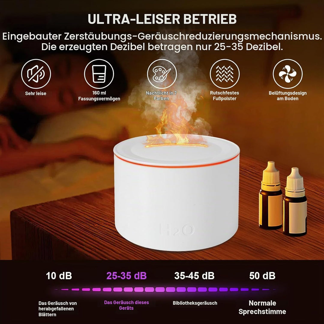 Vulkan Luftbefeuchter Flammen Aroma Diffusor: 160 ml Ultra-Leiser Kaltnebel-Diffusor mit 7 Flammenef