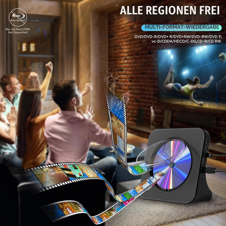 Gueray DVD Player für TV All Region Free Desktop DVD/CD Player für Zuhause mit Bluetooth Lautspreche