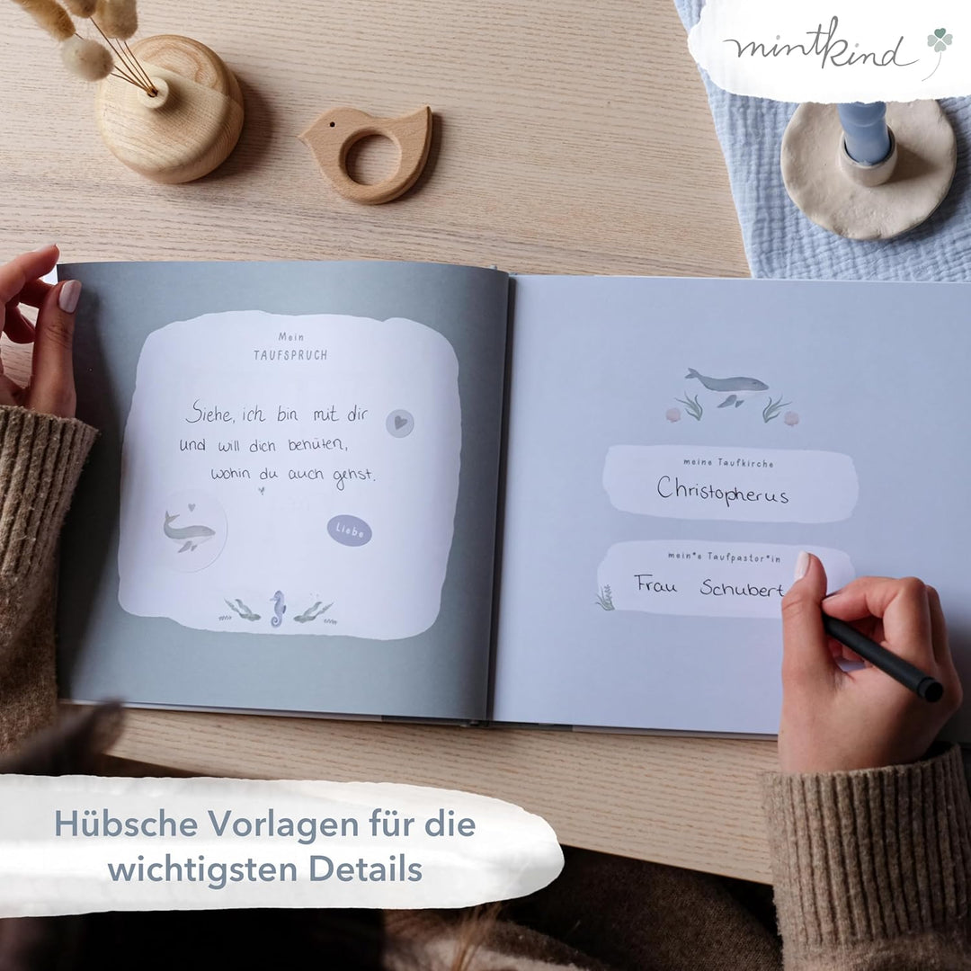 mintkind® Gästebuch Meine Taufe Wal I für Junge & Mädchen | Taufbuch, Taufgeschenk, Taufalbum, Erinn