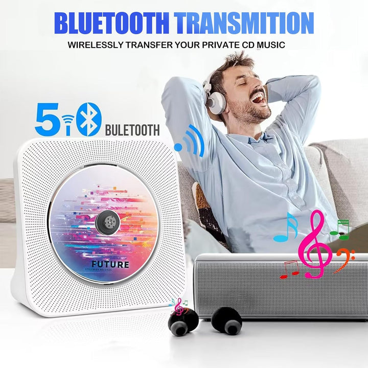 CD Player Tragbar, Bluetooth CD Player Klein Lautsprecher/USB-Lesegerät/FM Radio/Timer, LCD-Display,