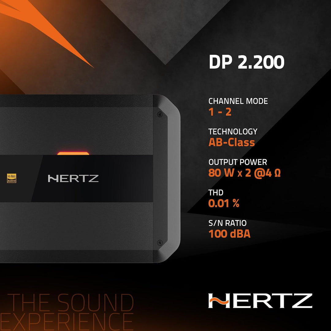 Hertz Dieci Power DP 2.200 2-Kanal Class-AB Verstärker, 2x130W RMS bei 2 Ohm, Hi-Res Audio, 10 Hz bi