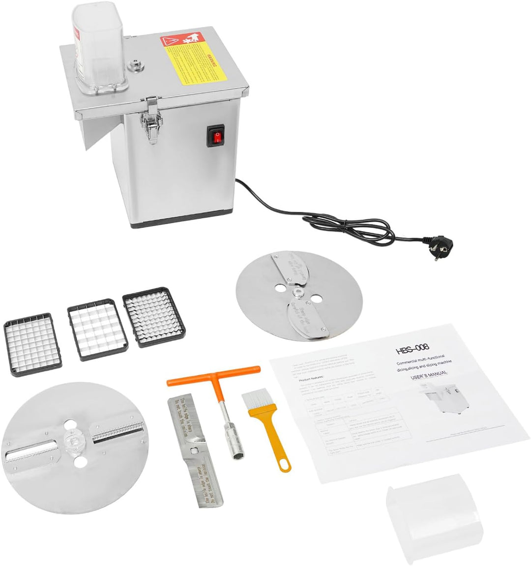 4-in-1 Elektrische Gemüseschneidemaschine, 200 W, rostfreie Küchenmaschine für Würfel, Reiben, Schne