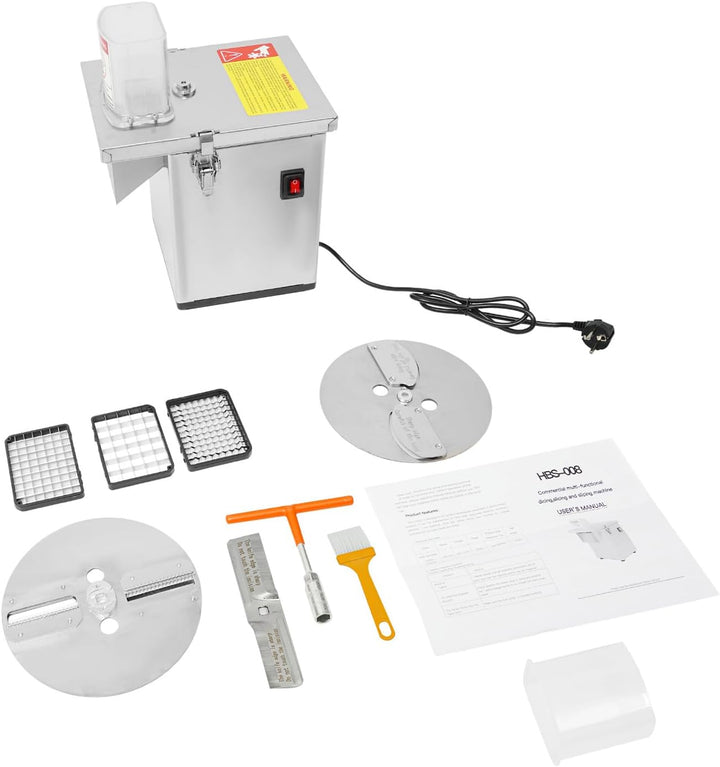 4-in-1 Elektrische Gemüseschneidemaschine, 200 W, rostfreie Küchenmaschine für Würfel, Reiben, Schne