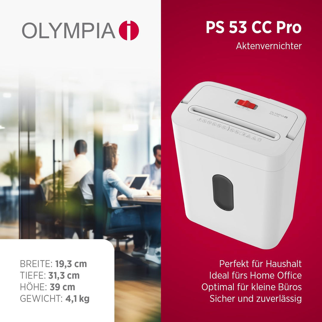 OLYMPIA PS 53 CC Pro Aktenvernichter weiss | Papierschredder für Home Office & Büro | Schredder Akte