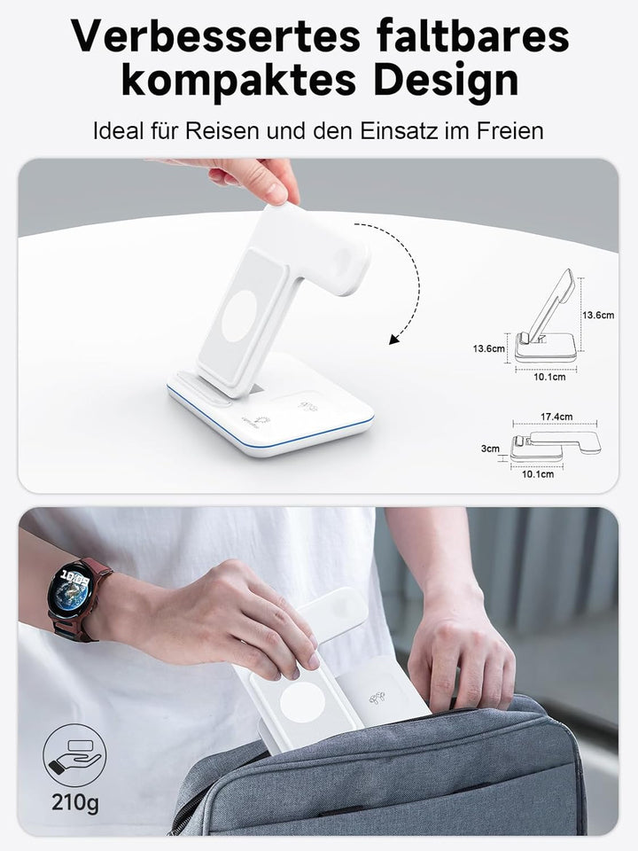 Induktive Ladestation für Apple Wireless Charger 3 in 1: 2024 Neu Kabelloses Ladegerät für iPhone 15