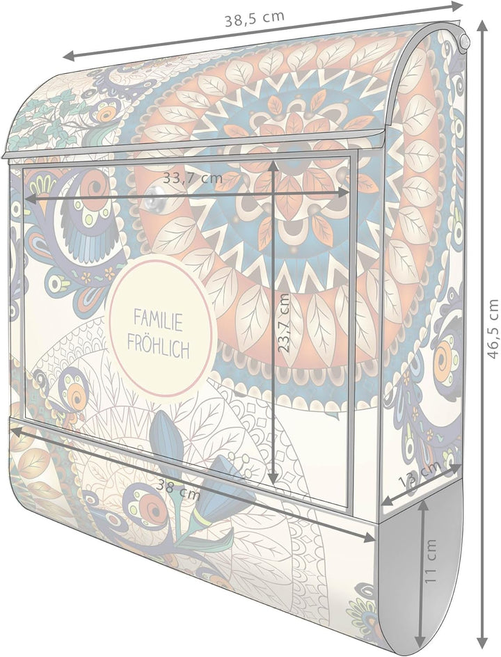 banjado Design Briefkasten personalisiert 38,5x46,5x13cm & 2 Schlüssel - Briefkasten Stahl Schwarz Z
