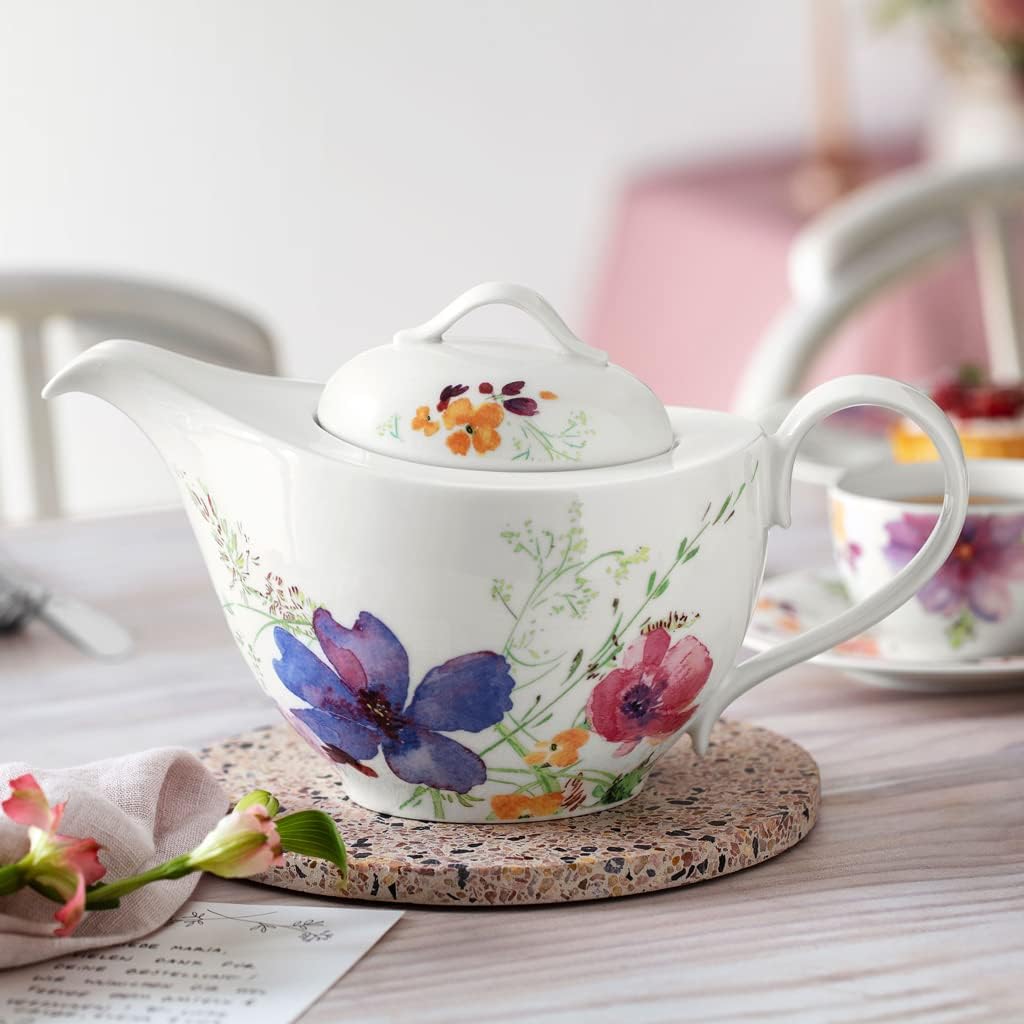 Villeroy und Boch Mariefleur Basic Teekanne, 1,2 Liter, Premium Porzellan Teekanne Basic, Teekanne B