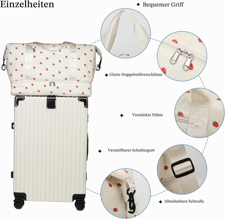Sporttasche Reisetasche Damen, 40L Weekender Travel Duffle Bag mit 2 schuhbeuteln, Schuhfach &amp; Nassf