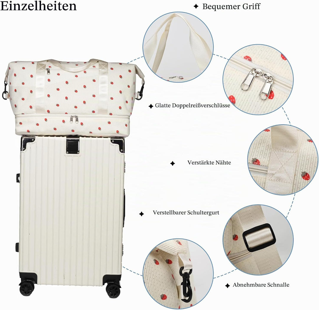 Sporttasche Reisetasche Damen, 40L Weekender Travel Duffle Bag mit 2 schuhbeuteln, Schuhfach &amp; Nassf