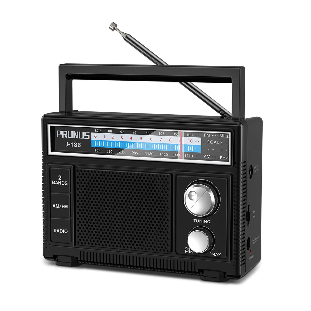 PRUNUS J-136 AM FM UKW Radio Klein, Tragbares Radio Batteriebetrieben oder AC-Strom, Kofferradio mit