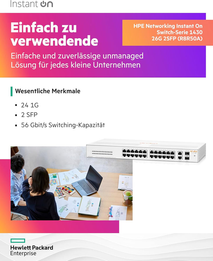 Aruba Instant On 1430 26-Port Gb Unmanaged Layer-2-Ethernet-Switch | 26x 1G | 2X SFP Uplink-Anschlüs