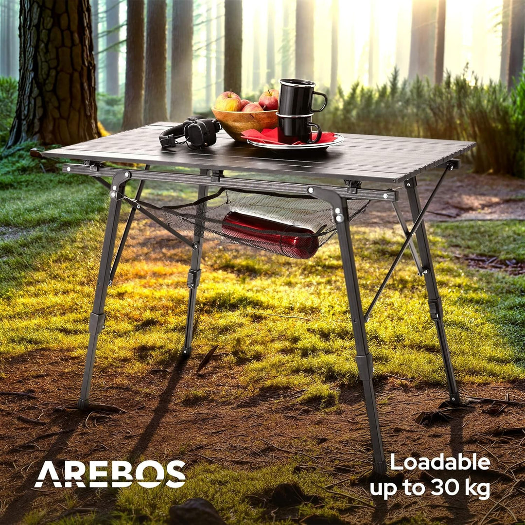 Arebos Campingtisch faltbar 90 x 51,5 cm | Klapptisch höhenverstellbar 47-69 cm | Camping Zubehör, G