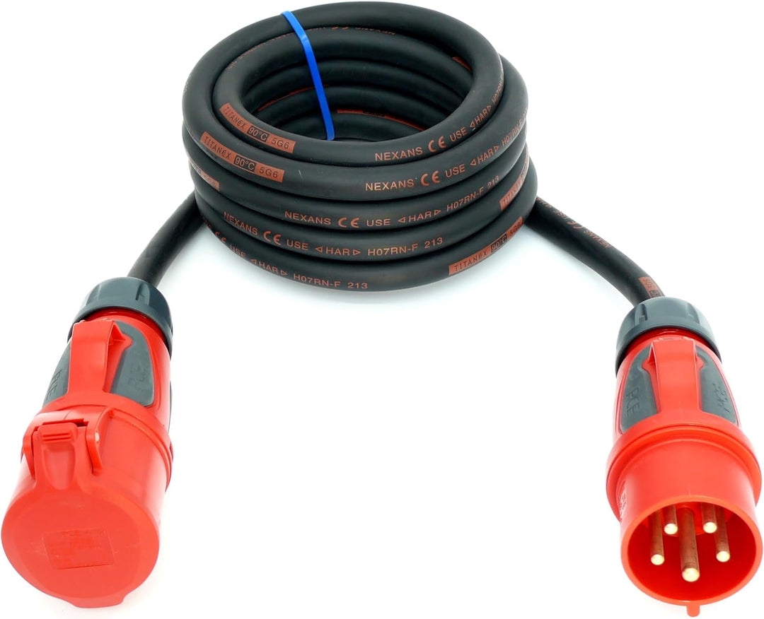 CEE Starkstromkabel (1,5m-50m) 32A Verlängerungskabel Titanex H07RN-F 5x6mm² mit PCE Grip Stecker un