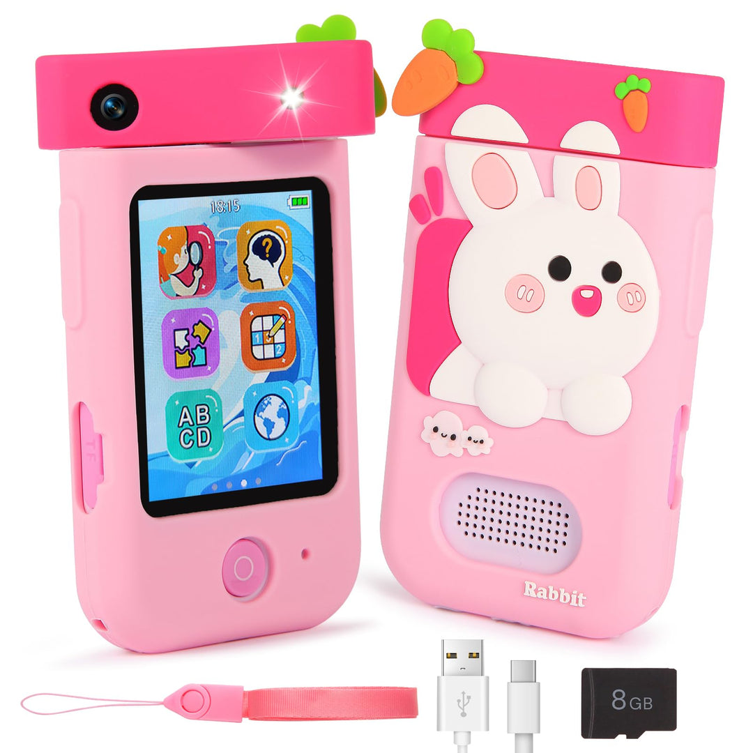 Kinderkamera Spielzeug mit 180° Drehobjektiv, Kinder Handy Smartphone mit 2.8 inch Touchscreen & Sil