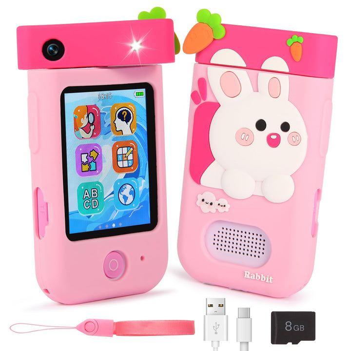 Kinderkamera Spielzeug mit 180° Drehobjektiv, Kinder Handy Smartphone mit 2.8 inch Touchscreen & Sil