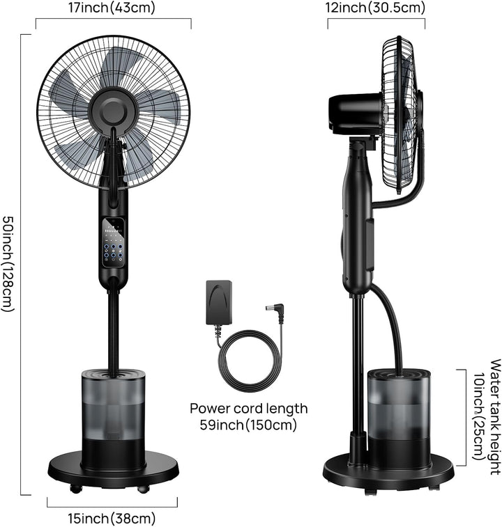 NebulaFlow Ventilator mit Nebel, 2026 Upgrade 4L Wassertank Standventilator, 7,5H Timer, 5 Geschw&3