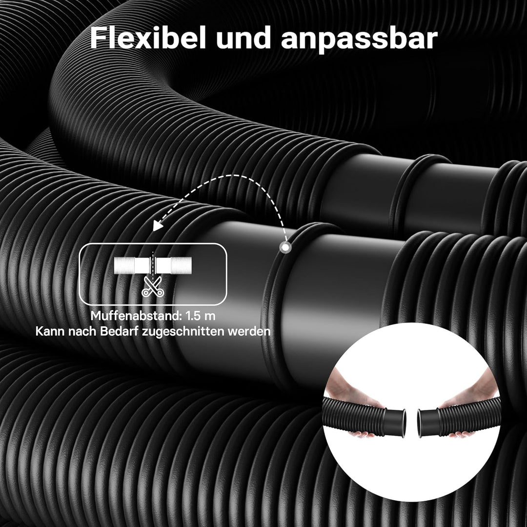 Wiltec Teichtip ® 30m - 32mm - Solarschlauch schwarz mit Muffe für Pool 165g/m - Made in