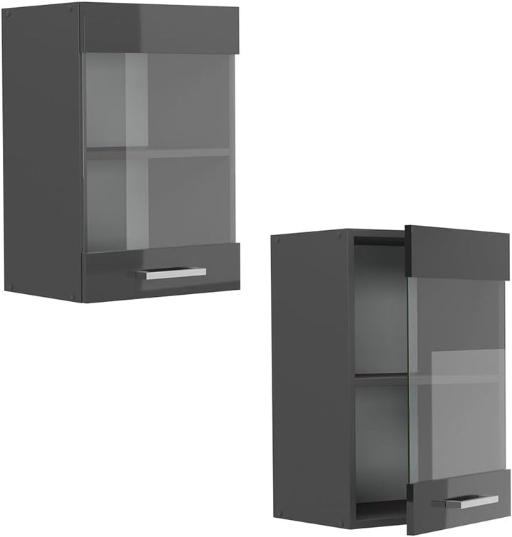 Vicco Küchenglashängeschrank R-Line, Glashängeschrank, Anthrazit Hochglanz, 40 cm, Anthrazit Hochgla