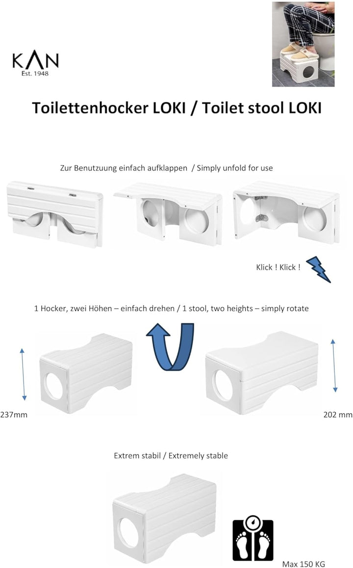 KAN Toilettenhocker Loki für Erwachsene - Toilettenhocker Holz - Klohocker - Badezimmerhocker -Toile
