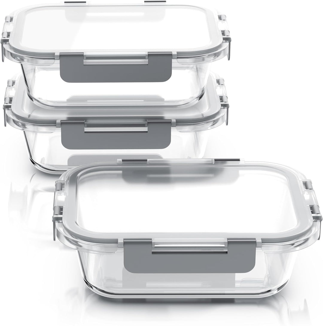 Arendo - Lunchboxen Glas - Frischhaltedosen für Lebensmittel mit Deckel luftdicht - 3er Set - 1000 m
