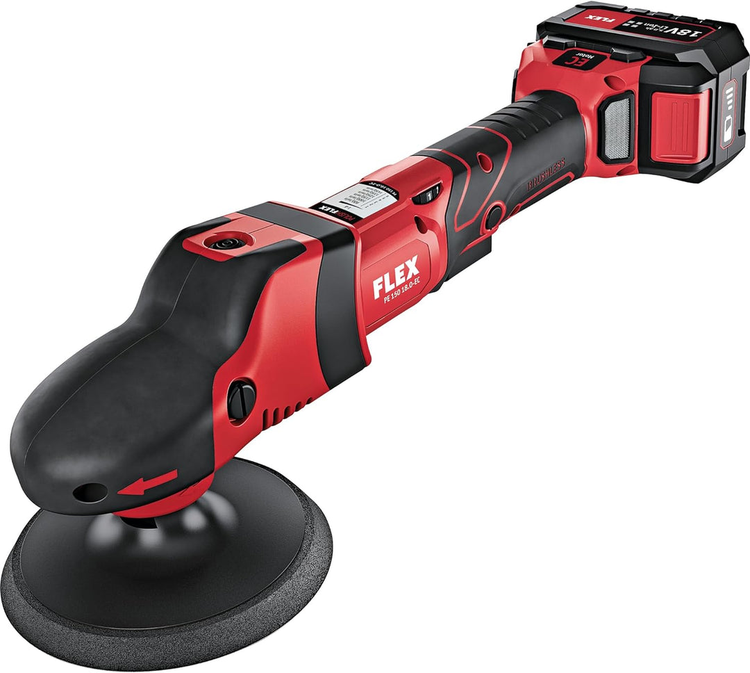 Flex Akku Rotationspolierer PE 150 18.0-EC/5.0 Set (max. Polierkörper ø 160 mm, max. Stützteller ø 1