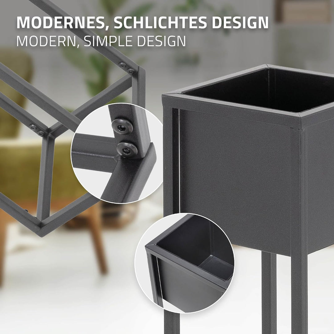 ML-Design Blumenständer im 2er Set, Schwarz, 21 x 50/70 x 21 cm, Moderne Blumentopfständer mit Übert
