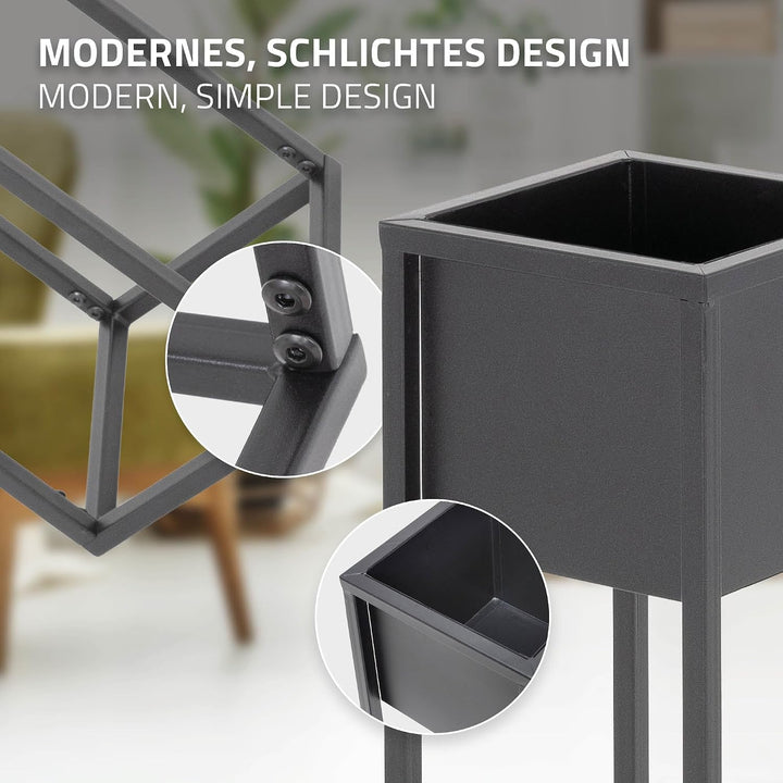 ML-Design Blumenständer im 2er Set, Schwarz, 21 x 50/70 x 21 cm, Moderne Blumentopfständer mit Übert