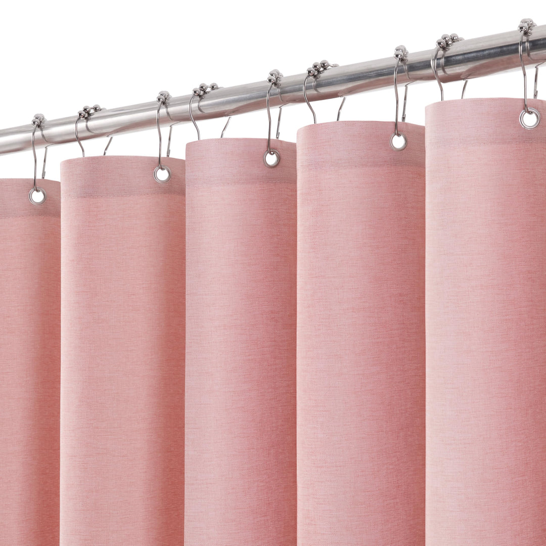 VANZAVANZU Duschvorhang Leinen mit Metall Duschvorhangringe Stoff Textil Badewannenvorhang Anti Schi