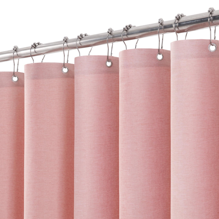 VANZAVANZU Duschvorhang Leinen mit Metall Duschvorhangringe Stoff Textil Badewannenvorhang Anti Schi