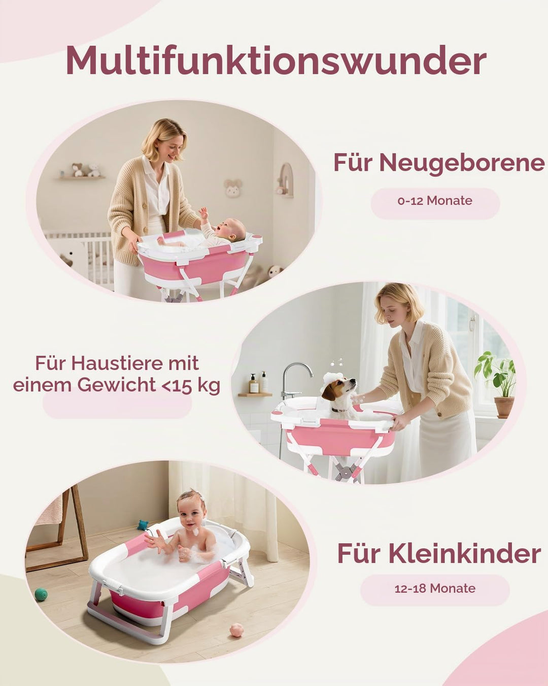2-in-1 Baby Badewanne mit Gestell, Faltbare Badewanne Baby mit Badestütznetz, Geeignet für Neugebore