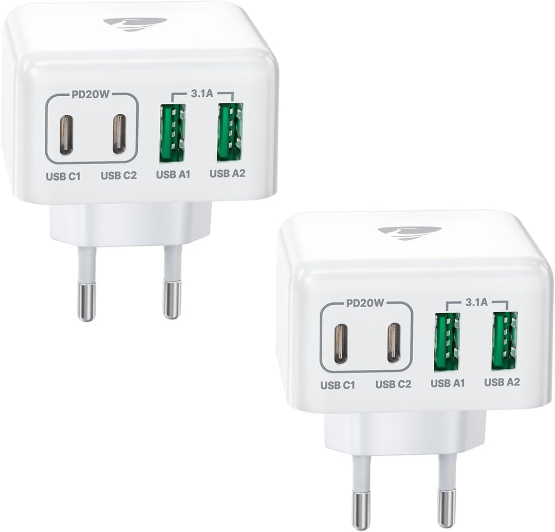 2-Pack USB C Ladegerät, 4 Ports Schnellladegerät PD 3.0 Power Adapter 40W Mehrfach Ladegerät mit USB