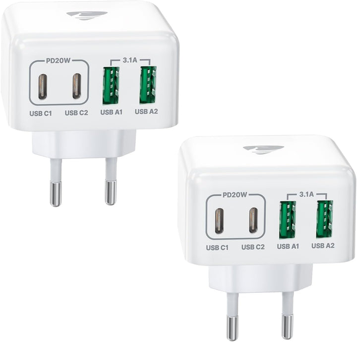 2-Pack USB C Ladegerät, 4 Ports Schnellladegerät PD 3.0 Power Adapter 40W Mehrfach Ladegerät mit USB