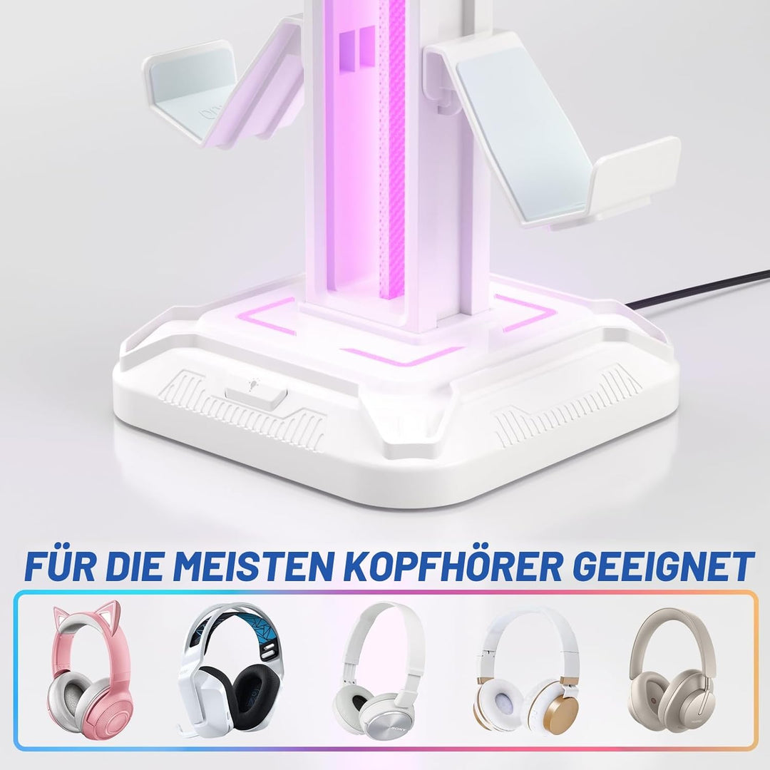 KDD Gaming Kopfhörer Ständer Led mit 9 Lichtmodi - Drehbarer Headset Halterung Tisch mit Abnehmbarer